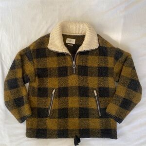 Isabel Marant Etoile Marner Fleece Yellow and Black Plaid Wool Pullover Half-Zip